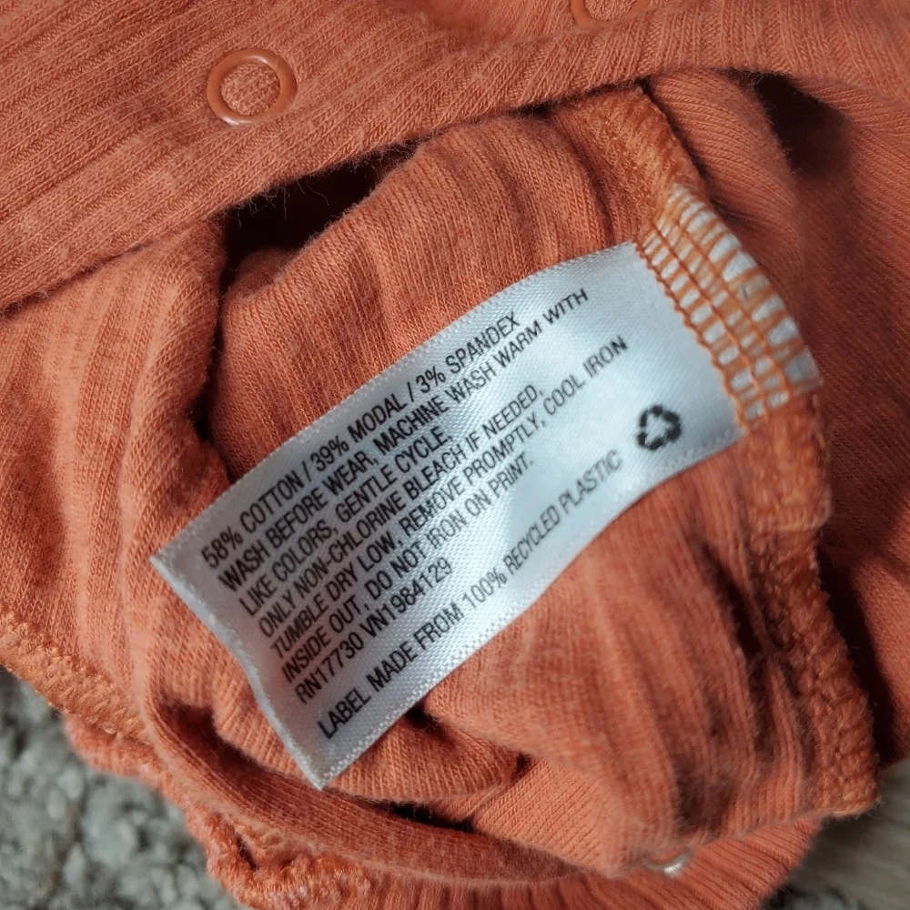 Cat & Jack Ribbed Henley Jumpsuit Romper Baby Boy Size 0-3M Orange & Cream